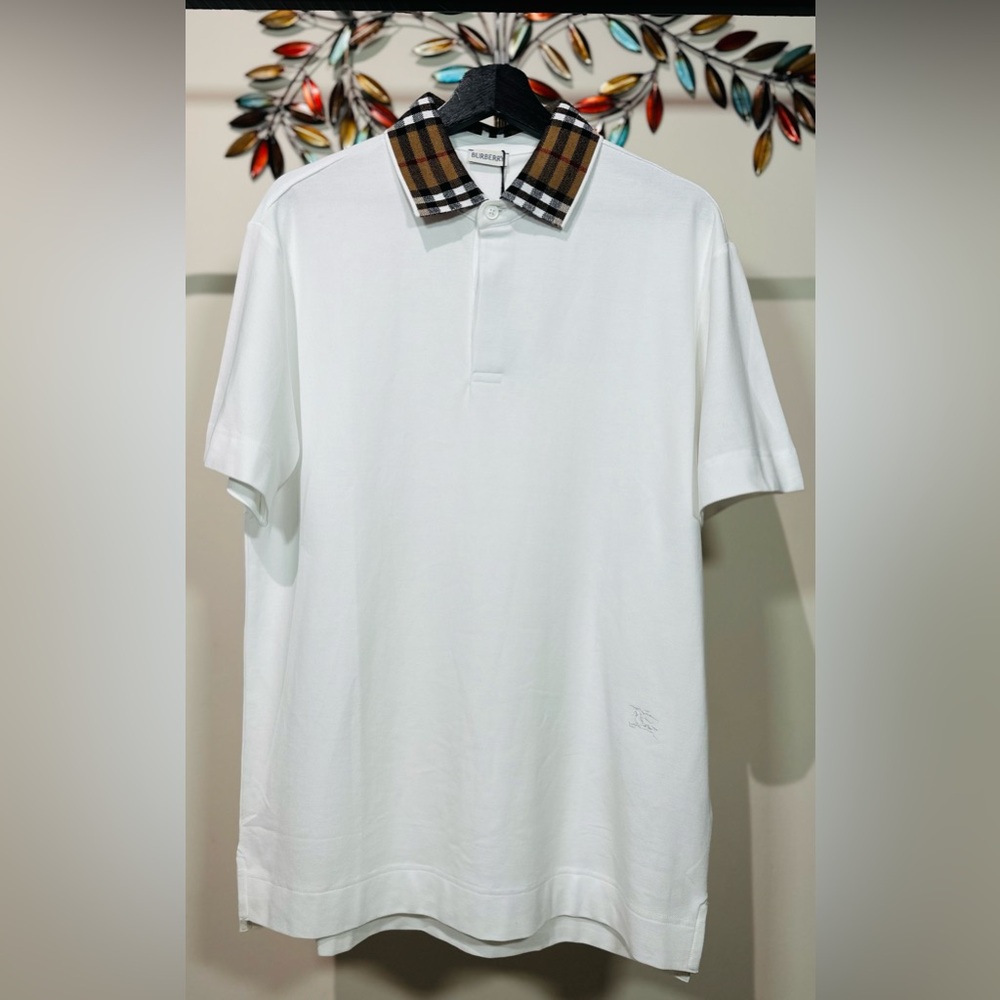 BURBERRY CHECK COLLAR COTTON POLO SHIRT, NEW SEASON SS24 !!!